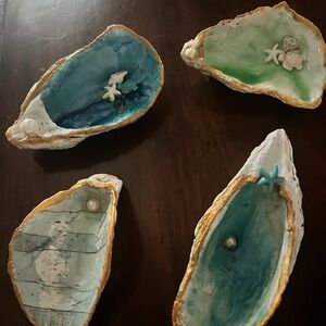 Handcrafted Seashell Trinket Dishes - Blue and Green $8 each